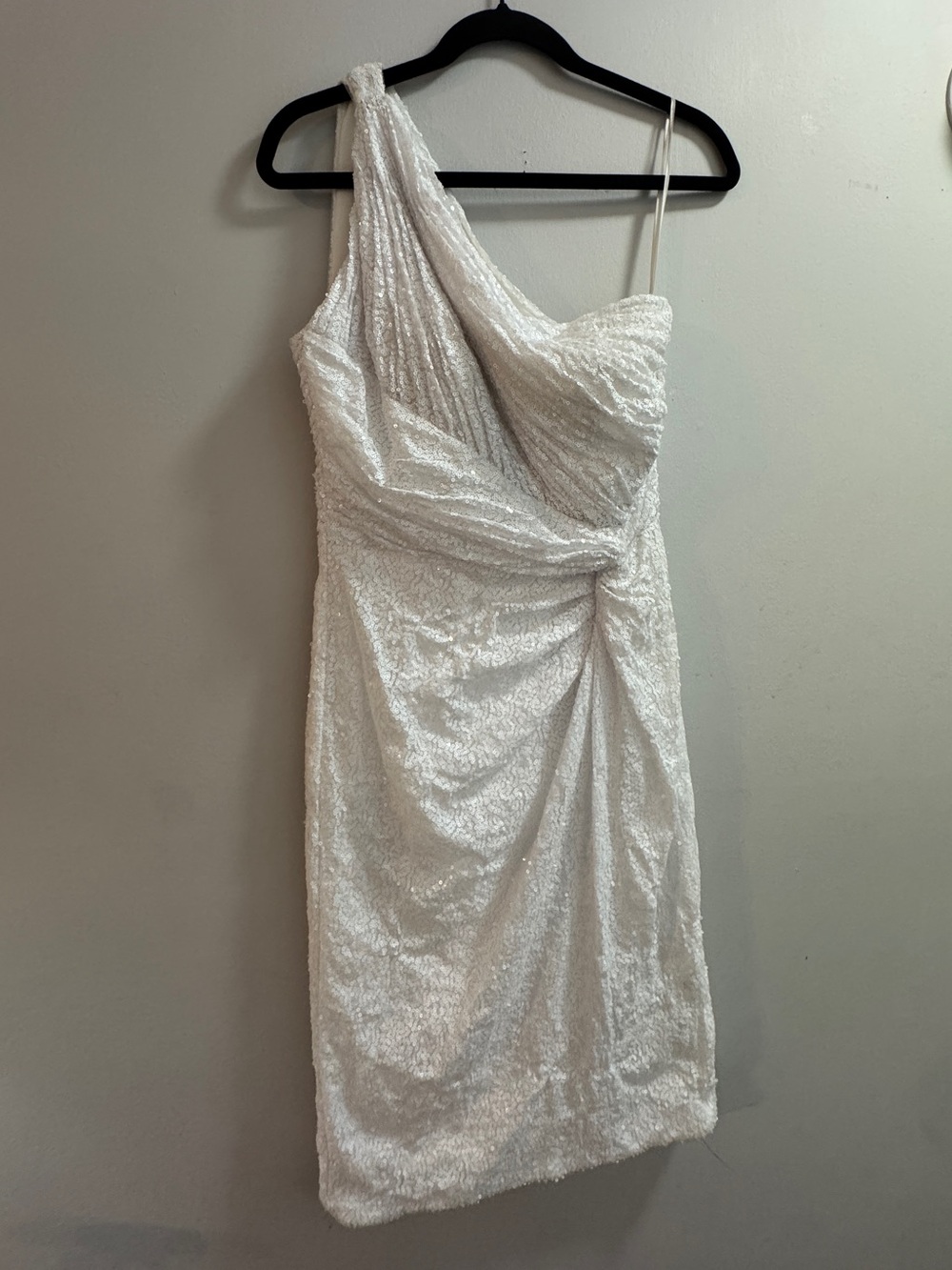 Rene Ruiz One-Shoulder White Sequin Cocktail Dress
